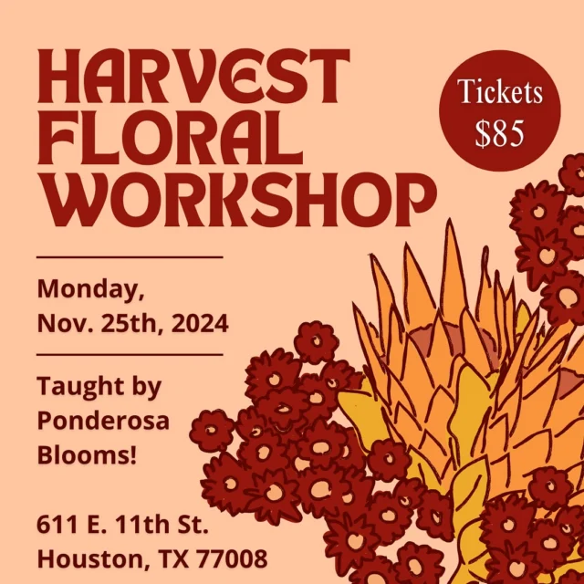 Join Ponderosa at Buchanan’s Native Plants for a creative day surrounded by beautiful seasonal blooms on Monday, November 25, 2024.💐🌻🌹

This Harvest Flower Workshop lets participants explore the bright colors and textures of autumn flowers, while learning about seasonal blooms and creating beautiful floral arrangements. Attendees will learn techniques for selecting, cutting, and arranging flowers, so everyone can take home their own unique centerpiece for seasonal celebrations. The workshop encourages creativity and allows for connections with other flower lovers in an outdoor setting.

This hour-long class includes your fresh flowers, materials, and instructional time.