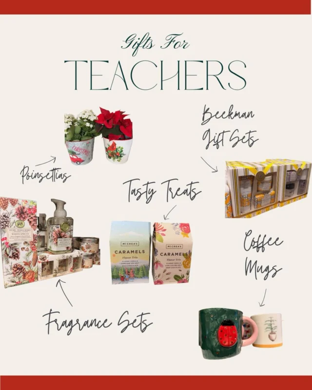 It’s gift giving season! 🎁 Don’t forget your teachers. Come check out the Bungalow gift shop for fragrance gift sets, candles, pottery, ornaments and more! 🎄